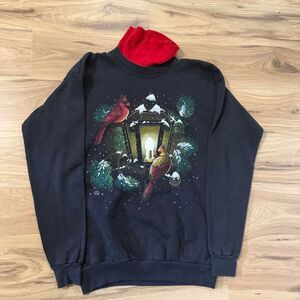 Vintage 90s Christmas Cardinal Bird Holiday Sweatshirt nature size medium